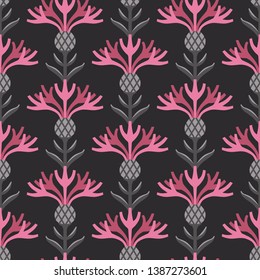 Scandinavian style cornflower floral vector black, gray and pink seamless pattern. Wrapping paper design.