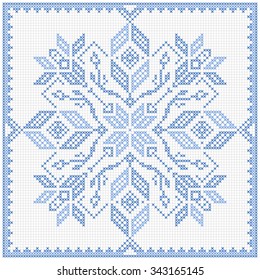 Scandinavian style cross stitch pattern. Traditional biscornu design - geometric   ornament for embroidery.  Perfect for Christmas design. Cross-stitch border, frame. Vector illustration.