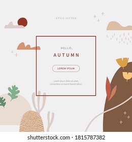 skandinavischer Stil ausgeschnitten Formen Collage von Herbst Konzept Hintergrund. abstrakter Hintergrund mit bunter Illustration. Herbstsaison Design für Web-Seite, redaktionell, Promotion. Vektordesign von eps10.