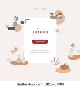 skandinavischer Stil ausgeschnitten Formen Collage von Herbst Konzept Hintergrund. abstrakter Hintergrund mit bunter Illustration. Herbstsaison Design für Web-Seite, redaktionell, Promotion. Vektordesign von eps10.