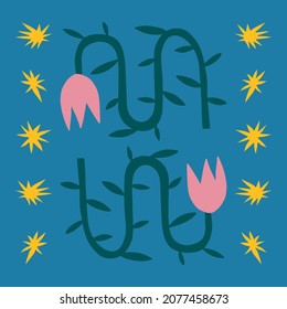 Skandinavische Schnittblumen Tulpen boho naive funky handgezeichnete Kunst