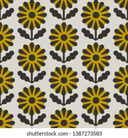 Scandinavian style daisies floral vector gray and yellow seamless pattern. Wrapping paper design.