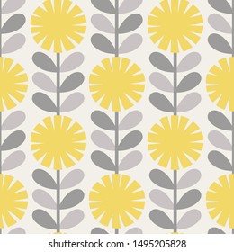 Scandinavian style dandelions floral vector gray and yellow seamless pattern. Wrapping paper design.