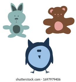 Scandinavian style design element for nursery. Forest animals collection. Cute simple animal portraits. Vector illustration hand drawn