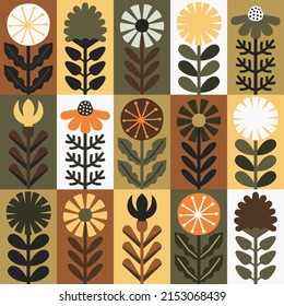 Scandinavian style floral rectangular autumn seamless vector pattern. Wrapping paper design. Part three.