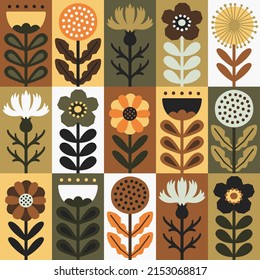 Scandinavian style floral rectangular autumn seamless vector pattern. Wrapping paper design. Part five.