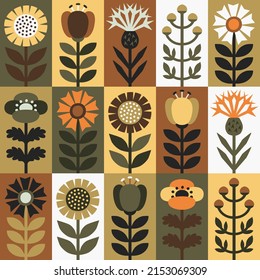 Patrón de vector de otoño floral rectangular de estilo escandinavo. Segunda parte.
