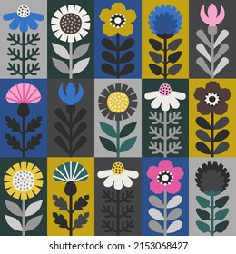 Scandinavian style floral rectangular colorful seamless vector pattern. Wrapping paper design. Part three.