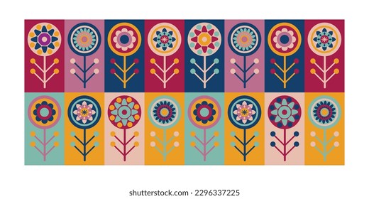 Scandinavian style floral rectangular pattern. Bauhaus minimal banner. Modern abstract art 