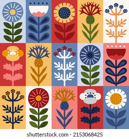 Scandinavian style floral rectangular summer seamless vector pattern. Wrapping paper design. Part five.