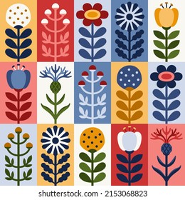 Scandinavian style floral rectangular summer seamless vector pattern. Wrapping paper design. Part four.