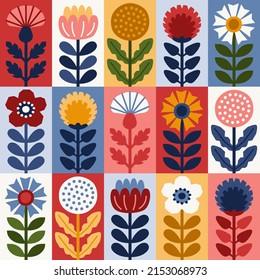 Scandinavian style floral rectangular summer seamless vector pattern. Wrapping paper design. Part two.