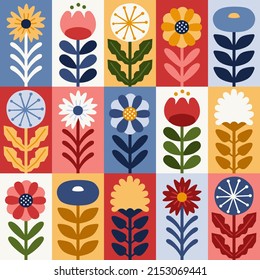 Scandinavian style floral rectangular summer seamless vector pattern. Wrapping paper design. Part three.