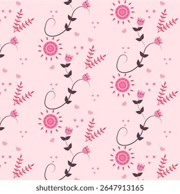 Scandinavian style flower pattern on rose background