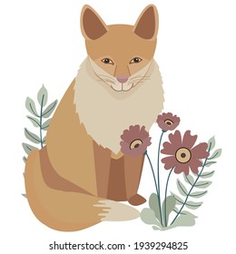 Scandinavian style fox and flowers, vector illustration