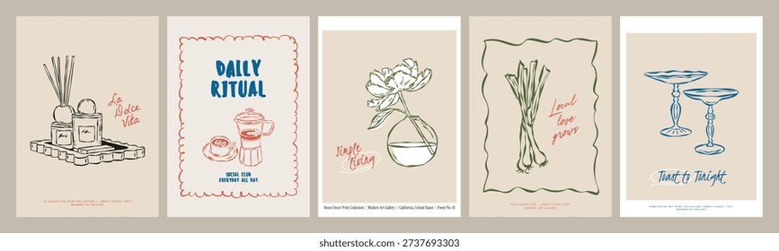 Scandinavian Style Frame Poster Collection with Inspirational Quotes and Hand-Drawn Sketch Home Decor Illustrations. 