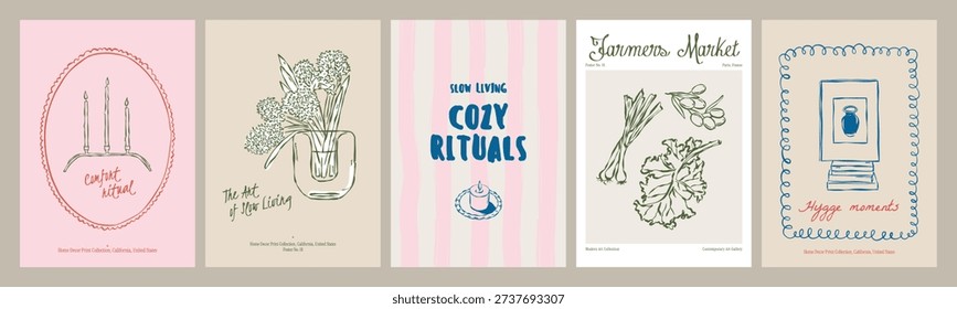 Scandinavian Style Frame Poster Collection with Inspirational Quotes and Hand-Drawn Sketch Home Decor Illustrations. 