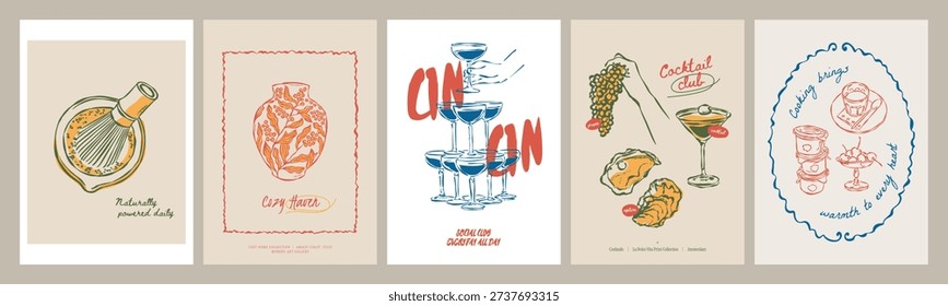 Scandinavian Style Frame Poster Collection with Inspirational Quotes and Hand-Drawn Sketch Home Decor Illustrations. 