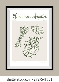 Scandinavian Style Frame Poster with Inspirational Quote and Hand-Drawn Sketch Vegetables Illustration