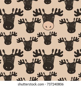   Skandinavischer Stil. handgezeichnete Vektorillustration Nahtlos mit elk Textil Hintergrund.