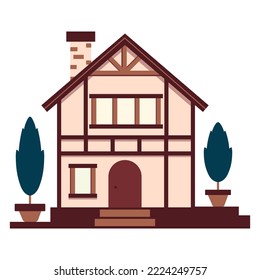 Scandinavian style house with trees isolated on white background