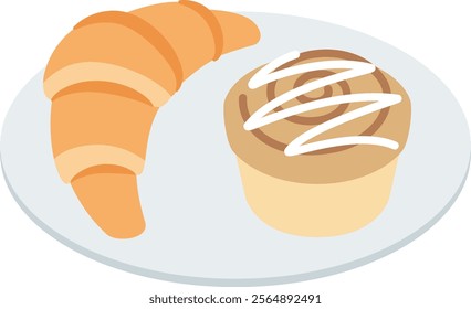 Scandinavian style illustration, croissant, cinnamon roll