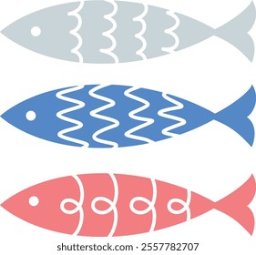 Scandinavian style illustration fish (gray, blue, red ver.)