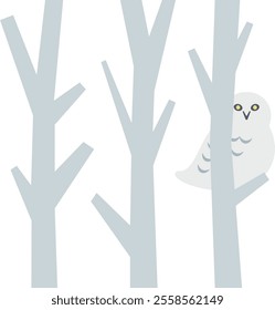 Scandinavian style illustration - snowy owl and trees