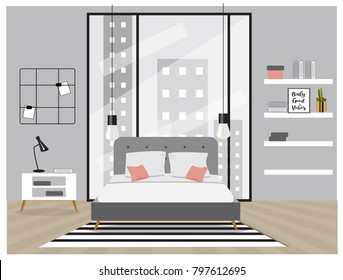 Scandinavian Style Interior. Bedroom with trendy furniture 