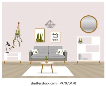 Scandinavian Style Interior. Living room with trendy furniture