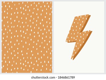 Scandinavian Style Kids Room Decoration. Cute Hand Drawn Lightning Bolt Illustration and Simple Abstract Seamless Pattern. Vector Set Ideal for Card, Invitation, Poster, Textile, Wrapping Paper.