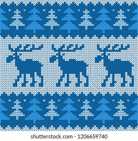 Scandinavian style knitted pattern with deers . Vector background