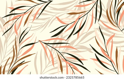 Scandinavian style leaves poster background. Leaves art print for wall decoration, home gallery, postcard, brochure cover, spa and wellness, fabric and fashion