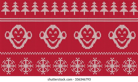 Scandinavian style new 2016 year monkey seamless  knitted pattern with monkey