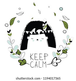 Scandinavian style nursery art with inspirational text. Calm hedgehog, nordic concept. Hand drawn vector illustration template for posters, Greetings cards or cup.