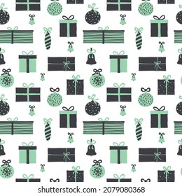 Scandinavian style pattern. Hand drawn winter cute pattern. Gifts and baubles