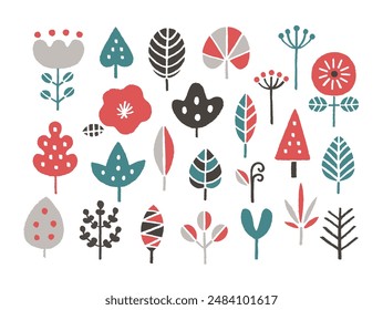 Scandinavian style plants icon set