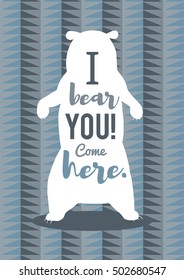 Scandinavian style poster with a bear on a geometric background. Typography.
