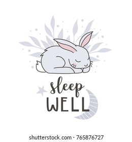 Scandinavian style poster for nursery. Cute rabbit vector illustration.