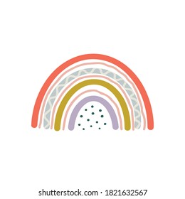 Scandinavian style rainbow with abstract dots in different colors for design or print hand drawn vector illustration isolated on white background.