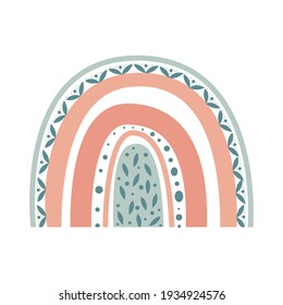 Scandinavian style rainbow decoration for children's room. Artistic modern pastel palette, blue, terracotta. Simple element childish ornament Rainbow background. Hand-drawn graphics.