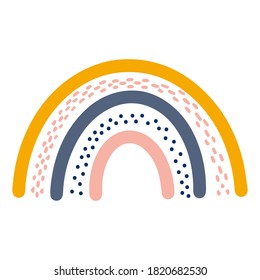 Scandinavian style rainbow in different colors for design or print hand drawn vector illustration isolated on white background.