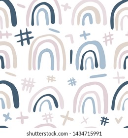 Scandinavian style rainbows seamless pattern . Hand drawn scrawl wallpaper. Vector background. Simple design for fabric, textile print, wrapping.