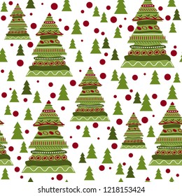 Scandinavian style Seamless Christmas pattern. Vector seamless pattern. Winter seamless pattern. Hand drawn trees seamless pattern. Simple decoration hand drawn