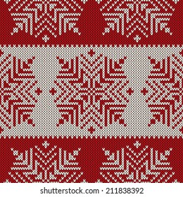 Scandinavian style seamless knitted pattern with snowflakes. Vector illustration