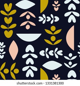 Scandinavian style seamless pattern with abstract flowers. Hand drawn surface design. Perfect for fabrics, posters, packaging designs, apparels, wallpapers