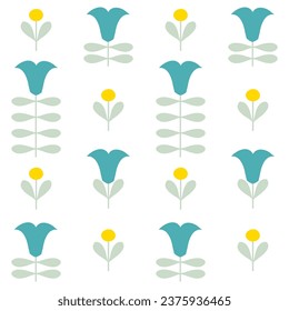 Scandinavian style seamless pattern with blooming bluebells flowers. Floral print for tee, paper, fabric, textile. Hand drawn vector illustration for decor and design.