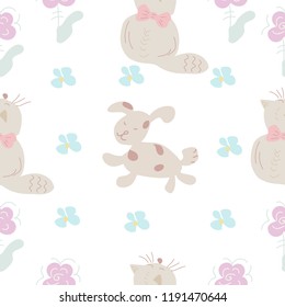 Scandinavian style. Seamless pattern with cute animals.