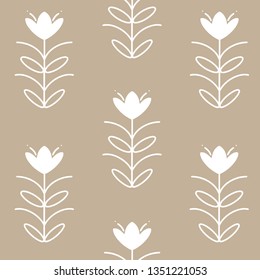Scandinavian style seamless pattern with hand drawn floral elements on white background. Cute print in modern style. Ornamental, folk, simple.