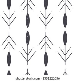 Scandinavian style seamless pattern with hand drawn abstract elements on white background. Cute print in modern style. Ornamental, folk, simple.